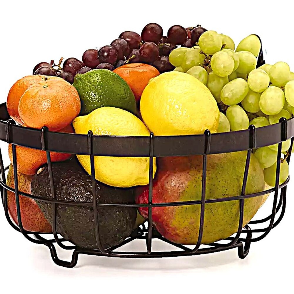 Rustic Farmhouse Hanging Fruit Basket – Metal Kitchen Storage Centerpiece - Picture 2 of 7
